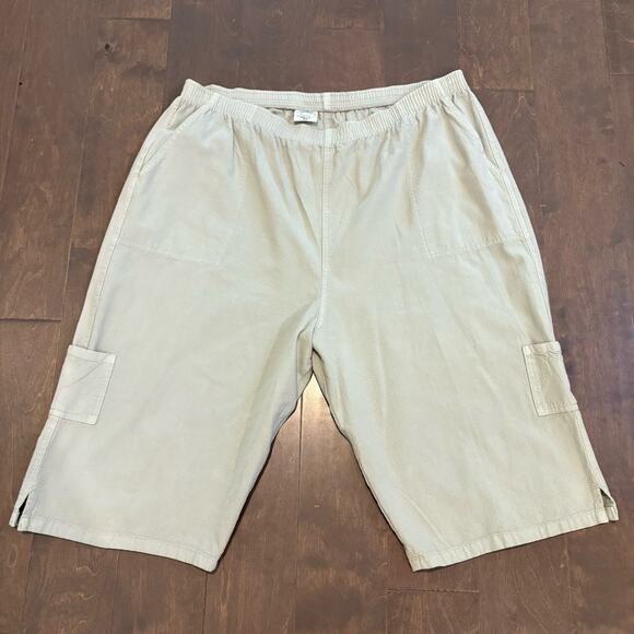 Drawstrings Of Malibu Capri Pants 3X Sage Green Cropped Gaucho Crinkle Cotton - Picture 1 of 12